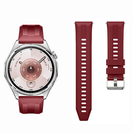 Sneezy Huawei Watch GT6 46mm İle Uyumlu Spor Silikon Metal Tokalı Soft Saat Kordonu