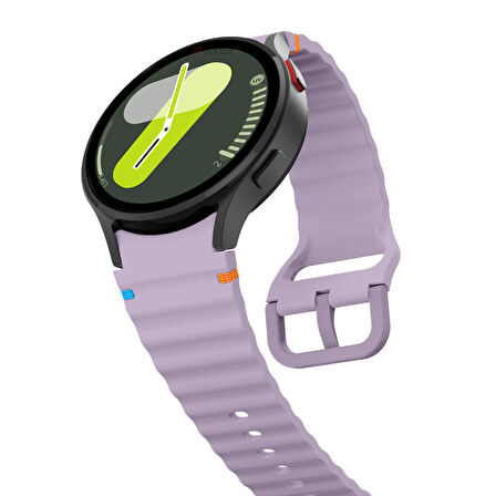 Samsung Galaxy Watch 7 40mm-44mm İle Uyumlu Metal Tokalı Dalgalı Spor Silikon Kordon