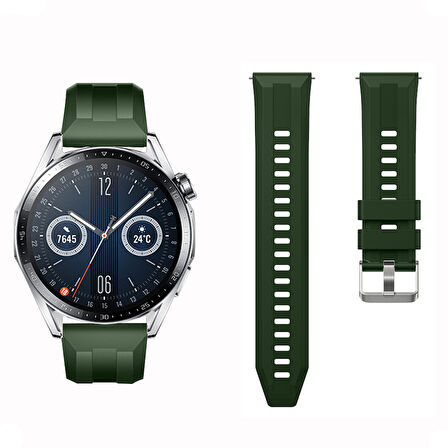 Sneezy Huawei Watch GT3 46mm GT2 46mm İle Uyumlu Spor Silikon Metal Tokalı Soft Saat Kordonu