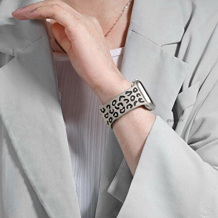 Samsung Galaxy Watch 6 7 Serisi ile Uyumlu Leopar Desenli Silikon Kordon Kayış