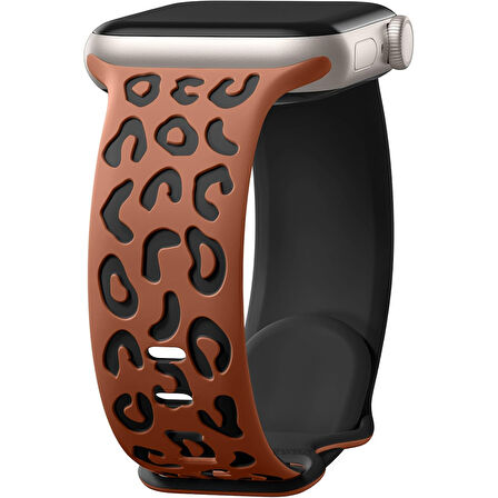 Apple Watch Ultra 1 ve 2 Uyumlu 49mm Leopar Desenli Yumuşak Silikon Kordon