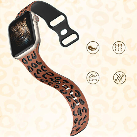 Apple Watch Ultra 1 ve 2 Uyumlu 49mm Leopar Desenli Yumuşak Silikon Kordon