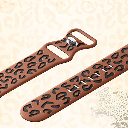 Apple Watch Ultra 1 ve 2 Uyumlu 49mm Leopar Desenli Yumuşak Silikon Kordon