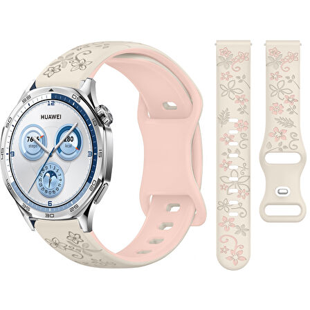 Huawei Watch GT2 GT3 GT4 GT5 46mm İle Uyumlu FloraFlex Çiçek Desenli Silikon Kordon