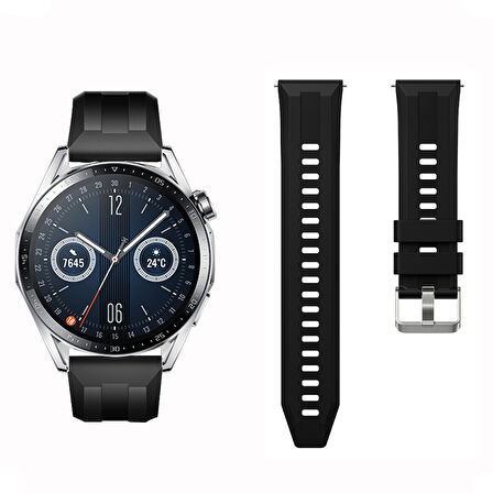 Sneezy Huawei Watch GT3 46mm GT2 46mm İle Uyumlu Spor Silikon Metal Tokalı Soft Saat Kordonu