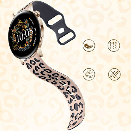 Samsung Galaxy Watch 4 5 Serisi ile Uyumlu Leopar Desenli Silikon Kordon Kayış