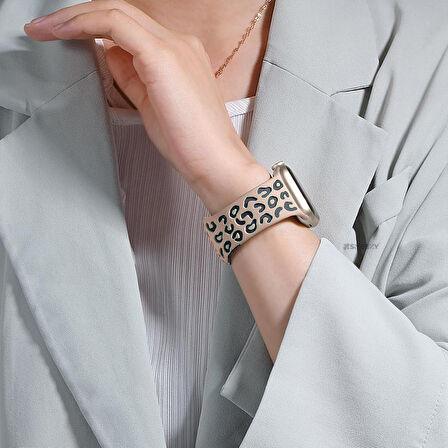 Samsung Galaxy Watch 4 5 Serisi ile Uyumlu Leopar Desenli Silikon Kordon Kayış