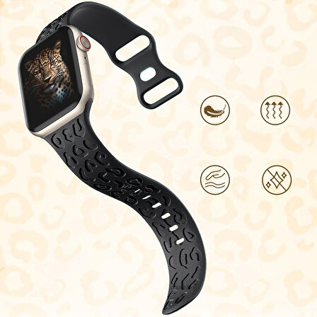 Apple Watch Uyumlu 38 40 41mm Leopar Desenli Yumuşak Silikon Kordon Seri 2 3 4 5 6 Se 7 8 9 10 42mm