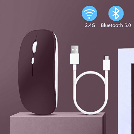 Xiaomi Tablet Şarj Edilebilir Sessiz Mouse Bluetooth + 2.4Hz Wifi Kablosuz Mouse Fare