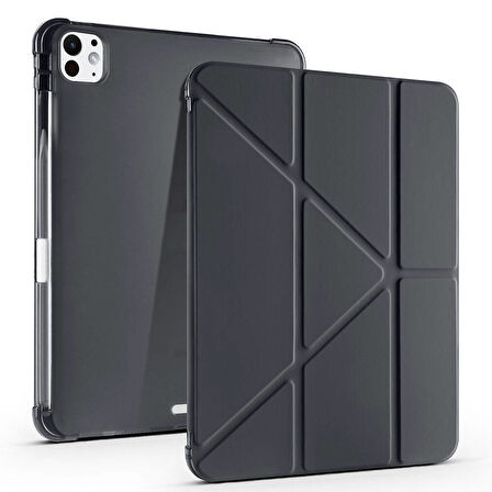 iPad Pro 11 inç M5 2025 Uyumlu Kılıf Üçgen Katlanabilir Kalem Şarj Bölmeli Kılıf A2836 A2837 A3006