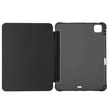 iPad Pro 11 inç M5 2025 Uyumlu Kılıf Üçgen Katlanabilir Kalem Şarj Bölmeli Kılıf A2836 A2837 A3006