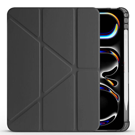 iPad Pro 11 inç M5 2025 Uyumlu Kılıf Üçgen Katlanabilir Kalem Şarj Bölmeli Kılıf A2836 A2837 A3006