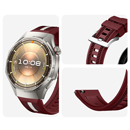 Huawei Watch GT6 Pro 46mm İle Uyumlu SportStripe Örgü Desen Metal Tokalı Silikon Akıllı Saat Kordonu