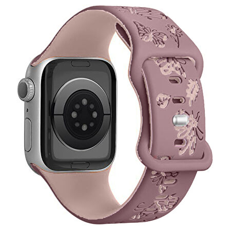 Apple Watch Uyumlu 38 40 41mm Kelebek Desenli Yumuşak Silikon Kordon Seri 2 3 4 5 6 Se 7 8 9 10 42mm