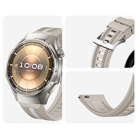 Huawei Watch GT6 Pro 46mm İle Uyumlu SportStripe Örgü Desen Metal Tokalı Silikon Akıllı Saat Kordonu