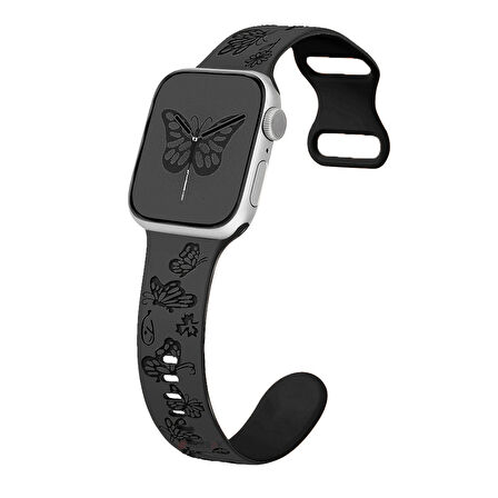 Apple Watch Ultra 1 ve 2 Uyumlu 49mm Kelebek Desenli Yumuşak Silikon Kordon