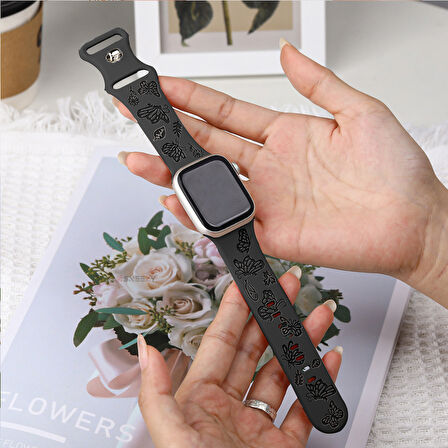 Apple Watch Ultra 1 ve 2 Uyumlu 49mm Kelebek Desenli Yumuşak Silikon Kordon