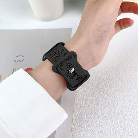 Apple Watch Ultra 1 ve 2 Uyumlu 49mm Kelebek Desenli Yumuşak Silikon Kordon