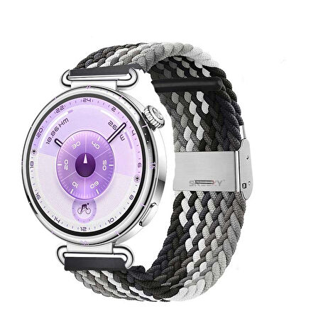 Sneezy Huawei Watch GT6 41mm İle Uyumlu Metal Klips Solo Fiberlink Kumaş Örgü Kordon