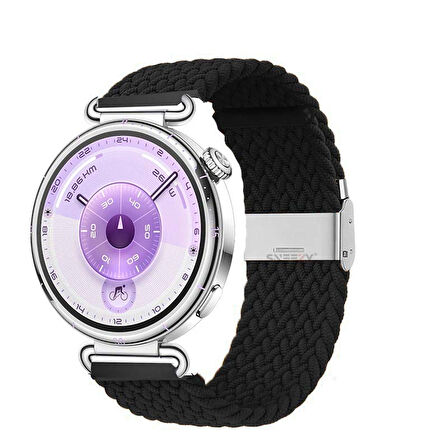 Sneezy Huawei Watch GT6 41mm İle Uyumlu Metal Klips Solo Fiberlink Kumaş Örgü Kordon