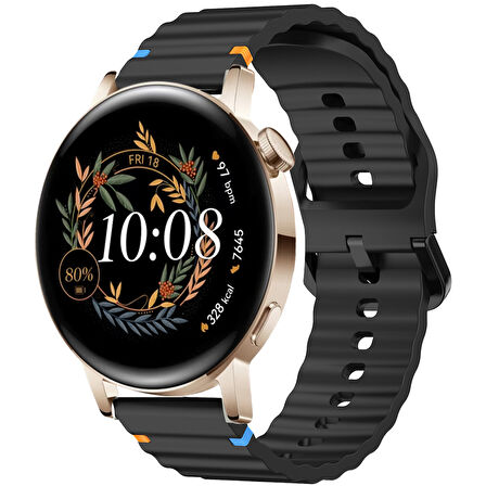 Huawei Watch GT2 GT3 42mm İle Uyumlu Dalga Desenli Tokalı Yumusaş Soft Silikon Kordon
