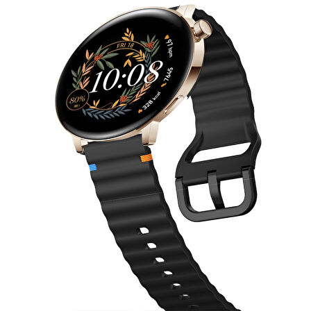 Huawei Watch GT2 GT3 42mm İle Uyumlu Dalga Desenli Tokalı Yumusaş Soft Silikon Kordon