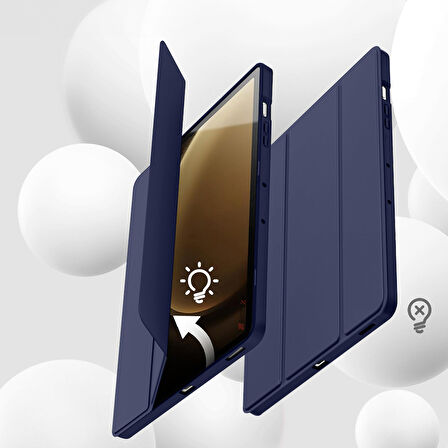 Samsung Galaxy Tab S9 Fe Plus X610 12.4 İnç Kılıf Premium Silikon Kalem Bölmeli Smart Case