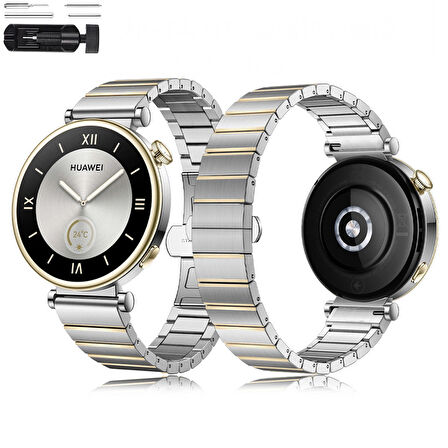 Huawei Watch GT4 41mm İle Uyumlu Renk Detaylı 18mm Paslanmaz Çelik Metal Kordon Kayış