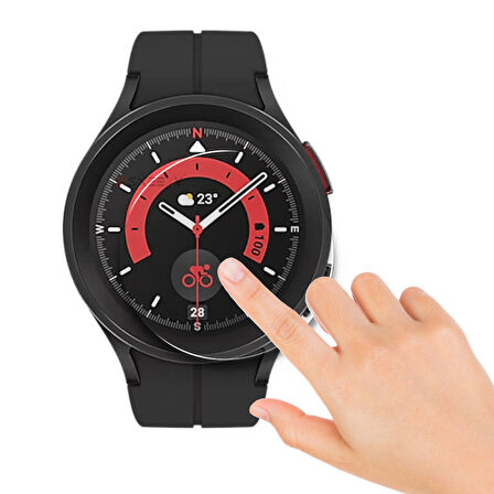 Samsung Watch 5 Pro 45mm Uyumlu Kolay Takılabilir Takma Aparatlı Temperli Cam Ekran Koruyucu 