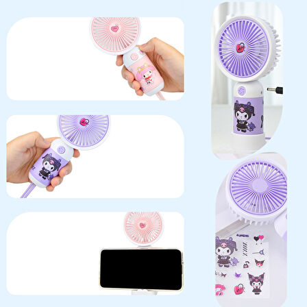 Sevimli Karakter Desenli Sessiz USB Şarjlı Mini Fan Kalemtraşlı, Taşınabilir Masaüstü Fan