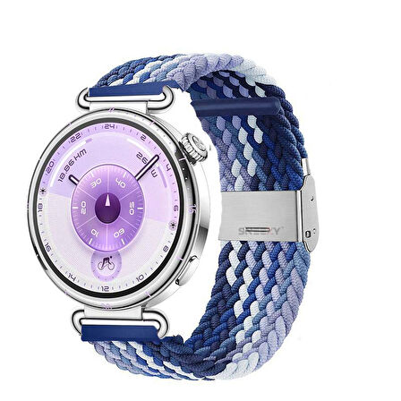 Sneezy Huawei Watch GT6 41mm İle Uyumlu Metal Klips Solo Fiberlink Kumaş Örgü Kordon