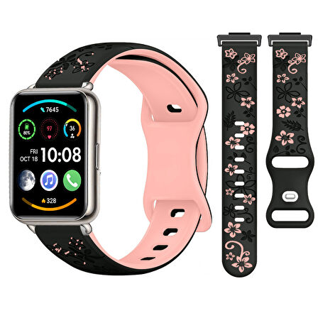 Huawei Watch Fit 2 İle Uyumlu FloraFlex Çiçek Desenli Silikon Kordon
