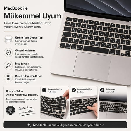 MacBook Air 15.3 İnç M2 M3 M4 M5 A2941 A3114 A3241 A3448 Uyumlu Rusça İngilizce Q Klavye KoruyucuA3449 Uyumlu Rusça İngilizce Q Klavye Koruyucu