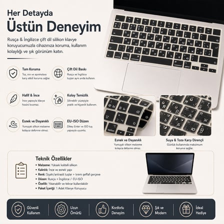 MacBook Air 15.3 İnç M2 M3 M4 M5 A2941 A3114 A3241 A3448 Uyumlu Rusça İngilizce Q Klavye KoruyucuA3449 Uyumlu Rusça İngilizce Q Klavye Koruyucu
