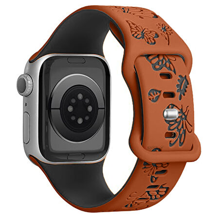 Apple Watch Uyumlu 44 45 46mm Kelebek Desenli Yumuşak Silikon Kordon Seri 2 3 4 5 6 Se 7 8 9 10 