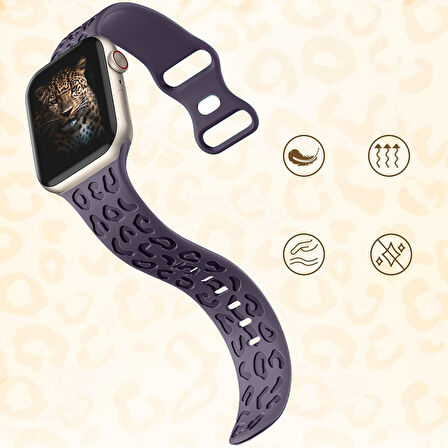 Apple Watch Uyumlu 44 45 46mm Leopar Desenli Yumuşak Silikon Kordon Seri 2 3 4 5 6 Se 7 8 9 10 