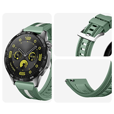 Huawei Watch GT4 46mm İle Uyumlu SportStripe Örgü Desen Metal Tokalı Silikon Akıllı Saat Kordonu