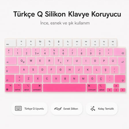 MacBook Pro 16.2 İnç M1 M2 M3 M4 M5 A2485 A2991 Uyumlu Türkçe Q Klavye Koruyucu Pembe Ombre Silikon