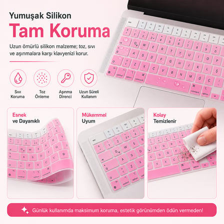 MacBook Pro 16.2 İnç M1 M2 M3 M4 M5 A2485 A2991 Uyumlu Türkçe Q Klavye Koruyucu Pembe Ombre Silikon