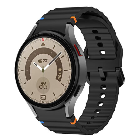 Samsung Galaxy Watch 5 Pro 45mm İle Uyumlu Metal Tokalı Dalgalı Spor Silikon Kordon
