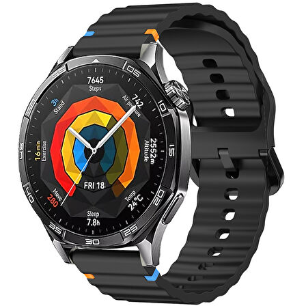 Huawei Watch GT2 46 GT2 Pro 46 İle Uyumlu Dalga Desenli Tokalı Yumusaş Soft Silikon Kordon