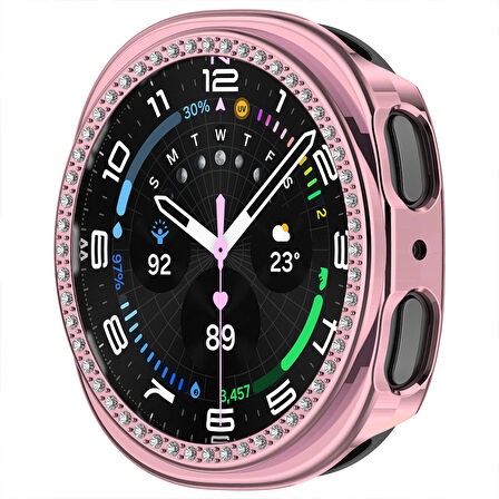 Samsung Galaxy Watch 8 40mm İle Uyumlu Zarif Kristal Taşlı Kasa Koruyucu Kılıf