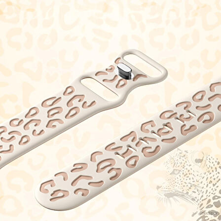 Apple Watch Uyumlu 38 40 41mm Leopar Desenli Yumuşak Silikon Kordon Seri 2 3 4 5 6 Se 7 8 9 10 42mm