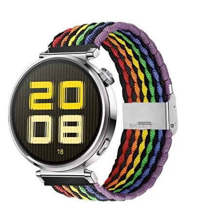 Sneezy Huawei Watch GT 5 41mm İle Uyumlu Metal Klips Solo Fiberlink Kumaş Örgü Kordon