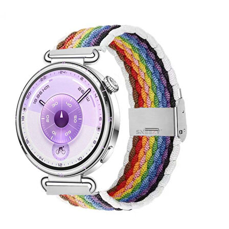 Sneezy Huawei Watch GT6 41mm İle Uyumlu Metal Klips Solo Fiberlink Kumaş Örgü Kordon