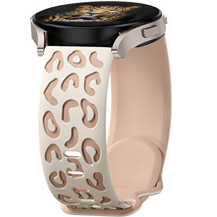 Samsung Galaxy Watch 4 5 Serisi ile Uyumlu Leopar Desenli Silikon Kordon Kayış