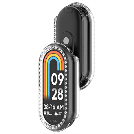 Xiaomi Smart Band 8 İle Uyumlu Zarif Kristal Taşlı Kasa Koruyucu Kılıf