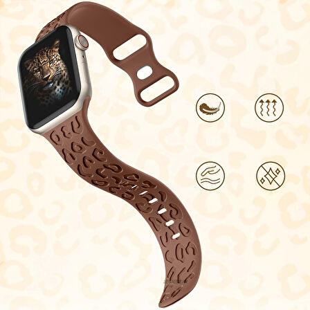 Apple Watch Ultra 1 ve 2 Uyumlu 49mm Leopar Desenli Yumuşak Silikon Kordon