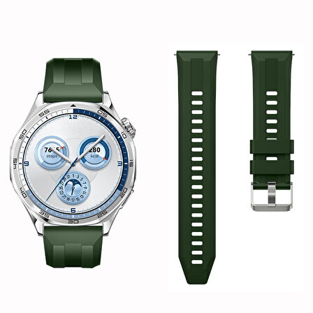 Sneezy Huawei Watch GT5 46mm İle Uyumlu Spor Silikon Metal Tokalı Soft Saat Kordonu