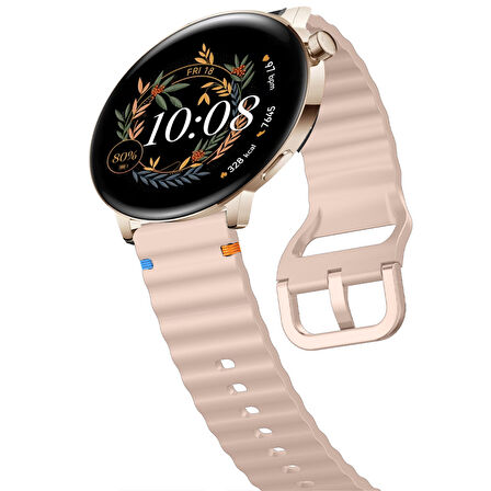 Huawei Watch GT2 GT3 42mm İle Uyumlu Dalga Desenli Tokalı Yumusaş Soft Silikon Kordon